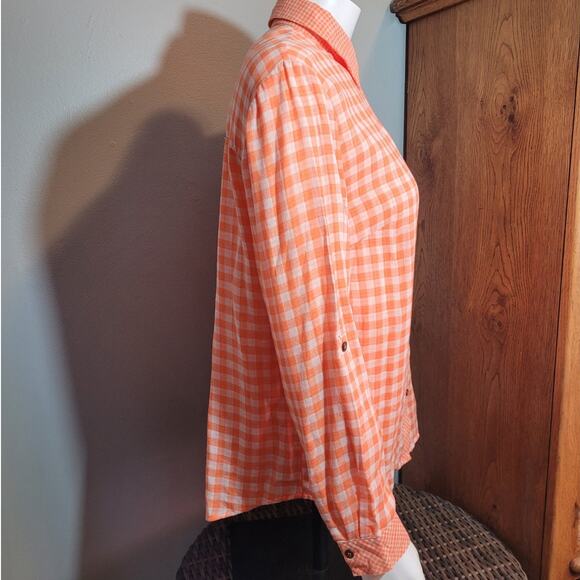 G.H. Bass Orange Gingham Plaid Button-Down Shirt  Womens Medium Preppy Gorpcore - Picture 3 of 9